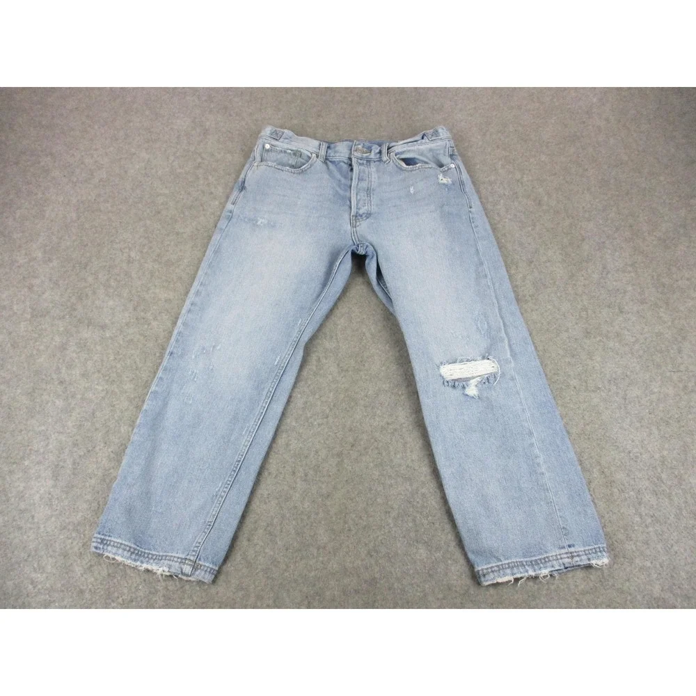 We The Free Jeans Womens 30 Blue Boyfriend Ankle Relaxed Distressed Light Wash
